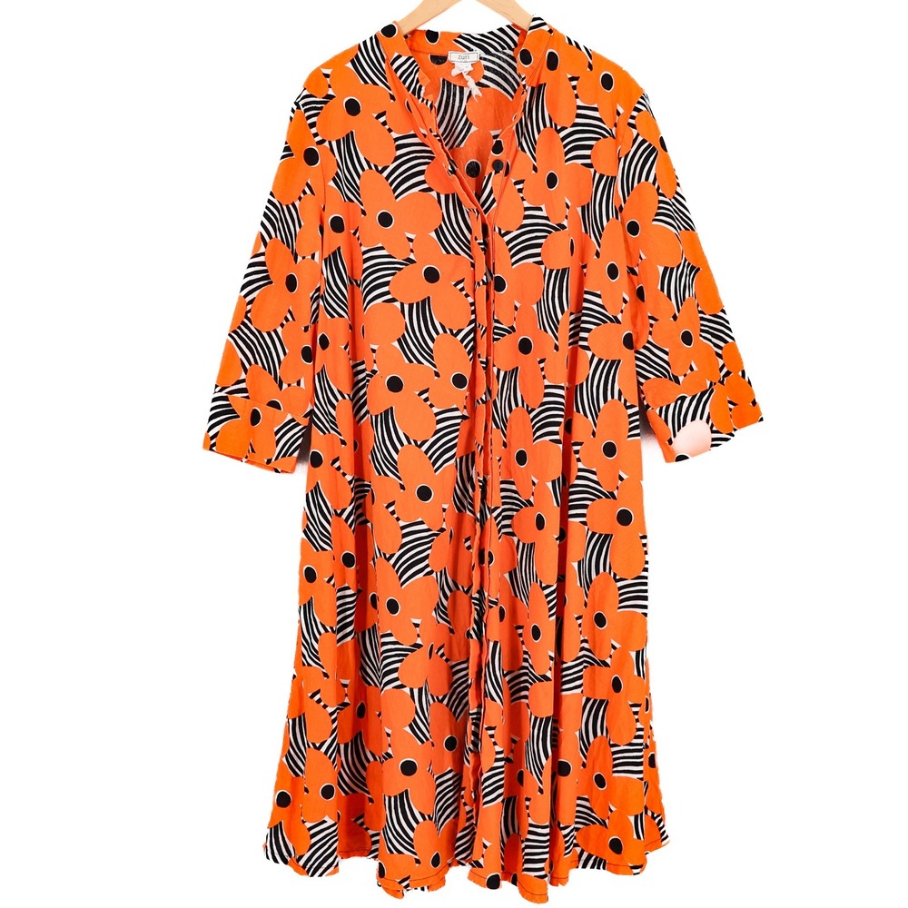 Zuri Shirtdress Women Floral Stripe Button Front XL Orange Kenya